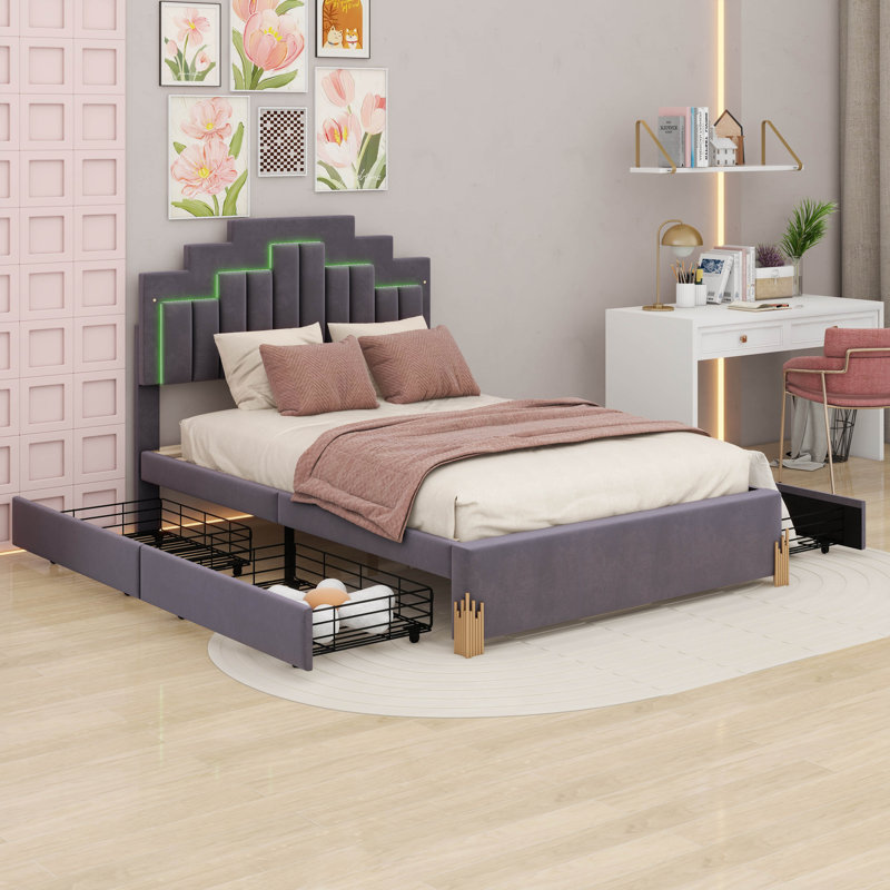Issah Upholstered Platform Bed, Full, Gray