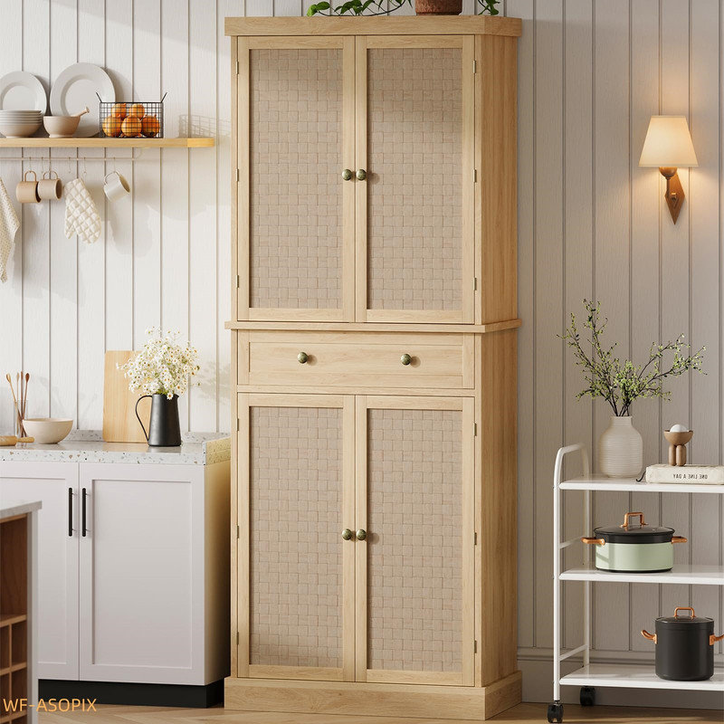 Armoire de cuisine 72 po avec 4 portes, tablettes réglables et tiroir Farmhouse