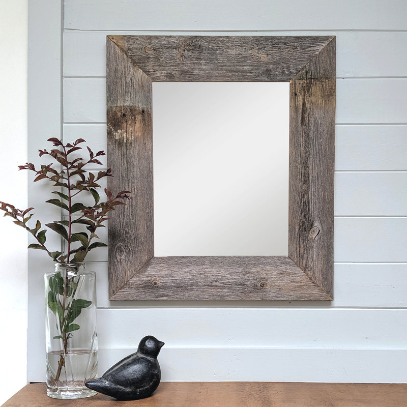 Cy Solid Wood Flat Wall Mirror, 20" H x 17" W, Natural