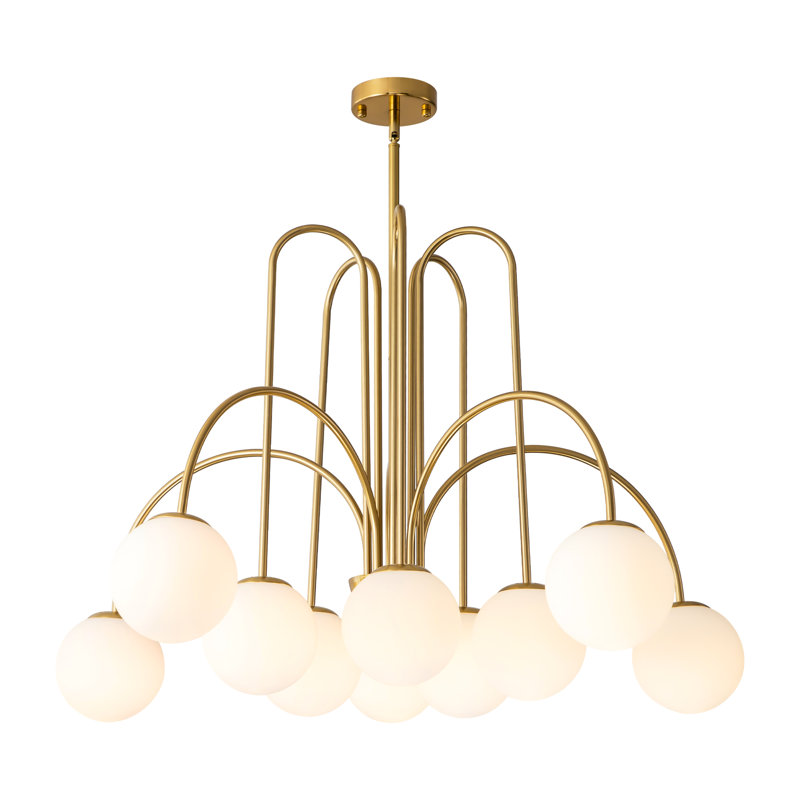 Spoffo 10-Light Contemporary Gold Ceiling Light Frosted Glass Globe Bubble Chandelier, Gold