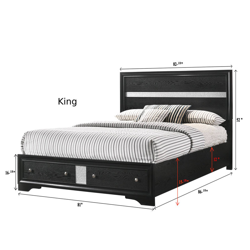 Ensemble de chambre avec lit plateforme et rangement Marielena Risa, Noir / argent, Très grand
