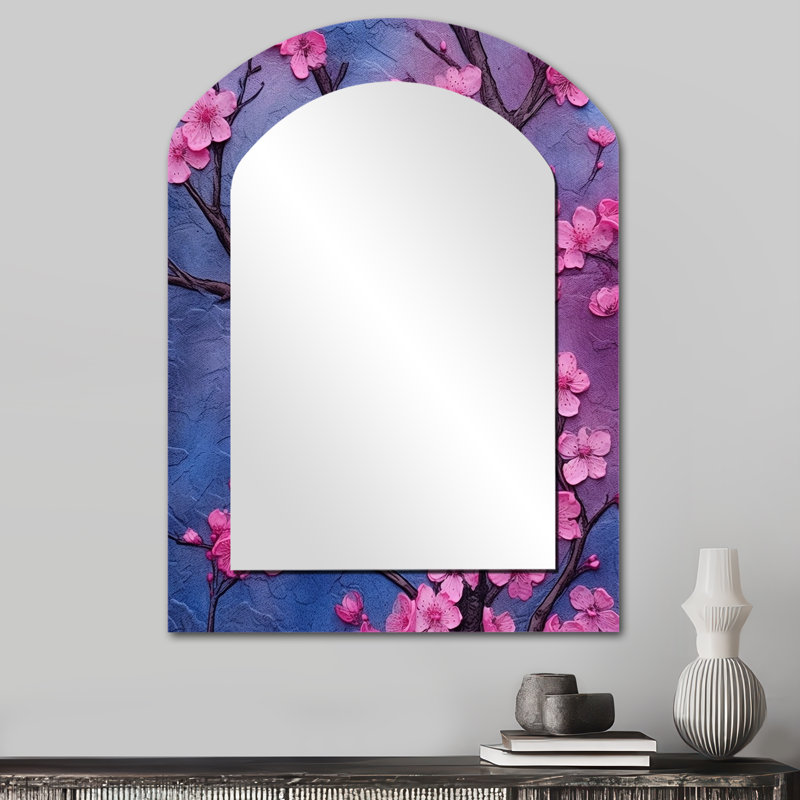 Miroir mural rose et bleu Cherry Blossoms, 34 po x 25 po
