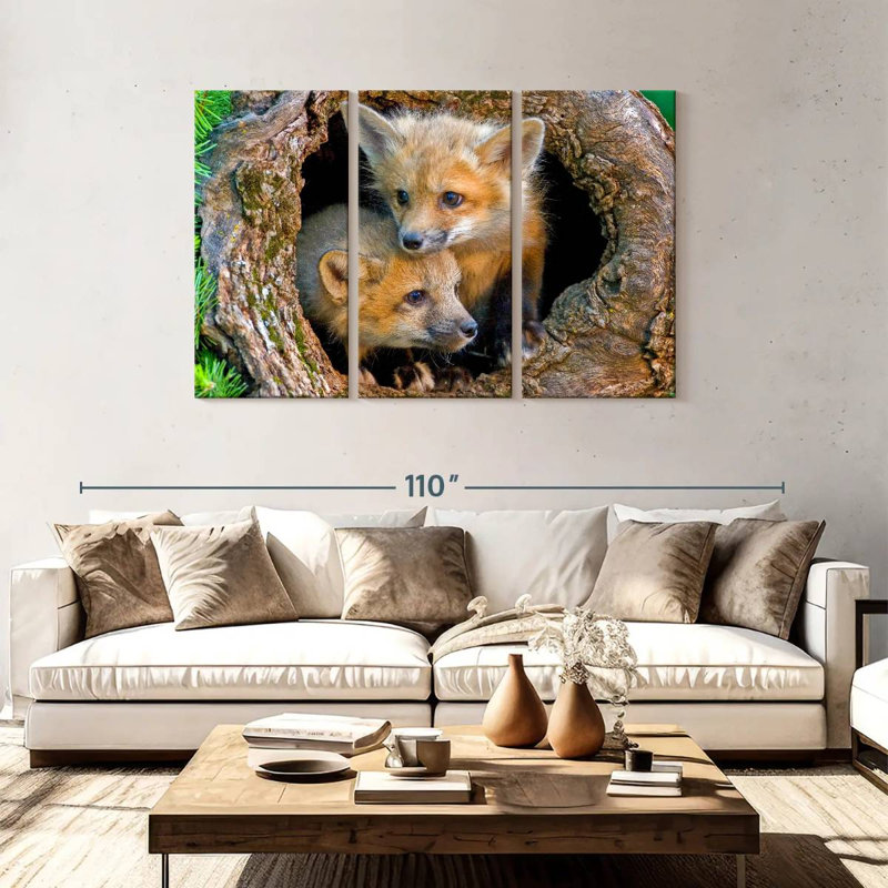 Brampt Fox Pops In Hollow Log, 48" H x 74" W