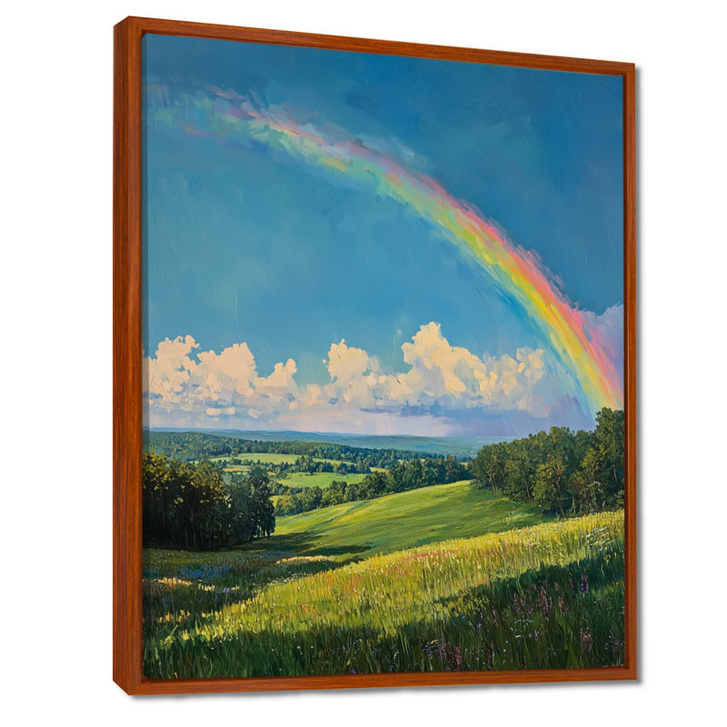Rainbow In The Open Pasture - Rainbow, art mural encadré, H 20 po x l 12 po, Reproduction avec cadre flottant, Brun