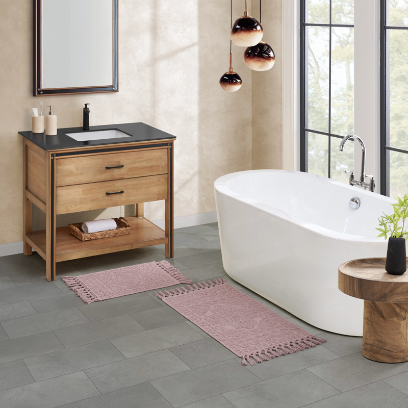 French Connection Dekker 100% Cotton Bath Rug Set, Dusty Mauve