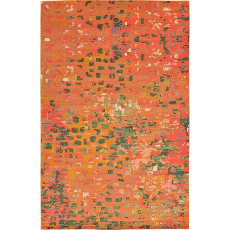 Tapis à motif géométrique coquelicot Meadow, Rectangle 7 pi x 10 pi