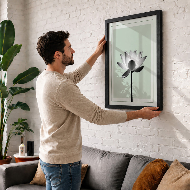 Lotus in Stillness Botanical - Framed Print, A1 - 84.1 x 59.4 cm, White