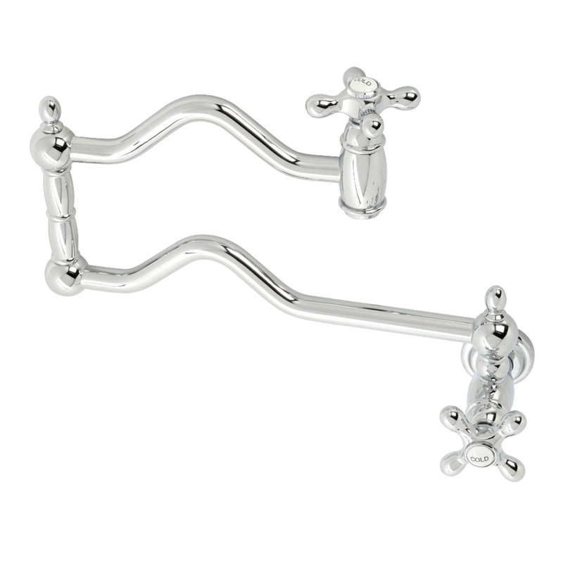Kingston Brass Heritage Two-Handle 1-Hole Wall Mount Pot Filler Faucet, Polished Chrome, Knob/Cross 
