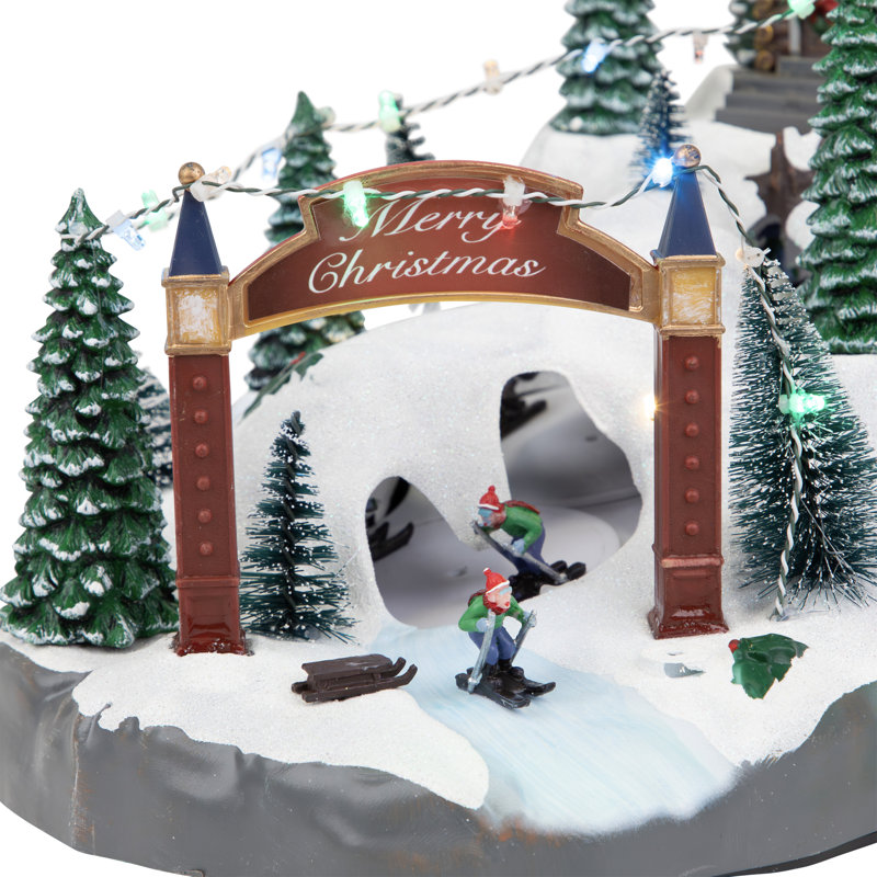 Décoration de table de Noël animée 15 "avec 3 skieurs tournants à DEL blanche