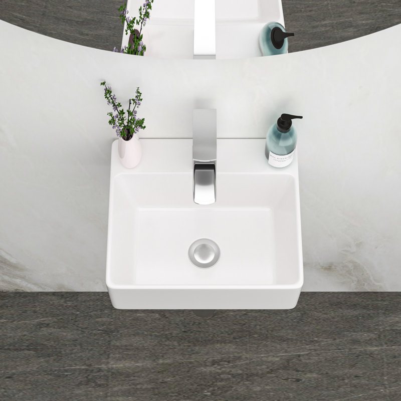 Lavabo mural contemporain en céramique résistant aux taches pour salle de bain