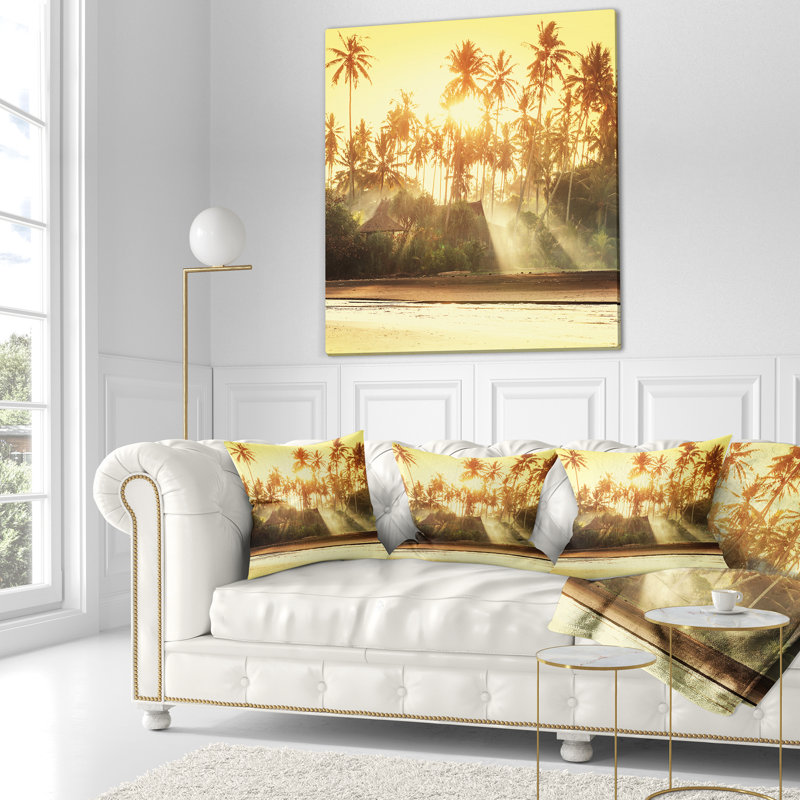 Housses de bambou sur une île tropicale - coussin à imprimé paysage, 16 po x 1 po, Coussin décoratif