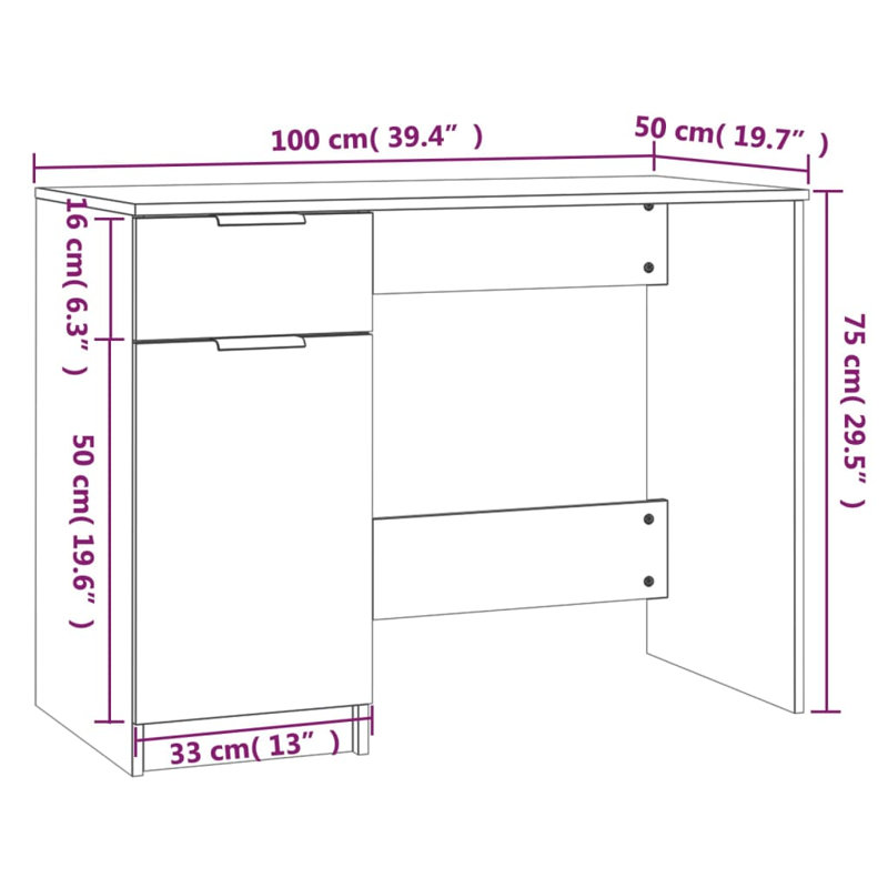 Latitude Run® Desk 39.4"X19.7"X29.5" Engineered Wood, White