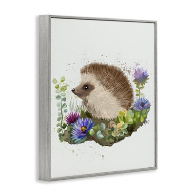 Hedgehog in Garden Black Framed Giclee Art by Fab Funky