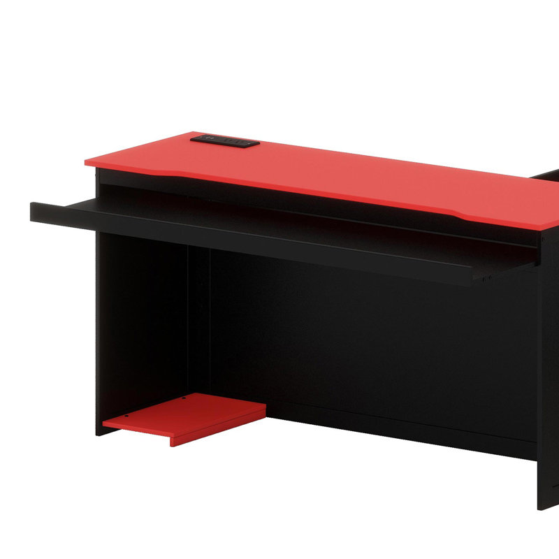 Lit de jour multi-usage en bois avec couchette, bureau d'étude, lumière DEL et charge USB, Noir / Rouge