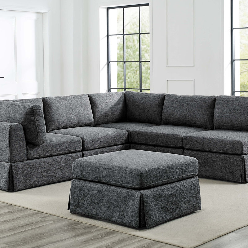 6 - Piece Upholstered Sectional, Gray Polyester