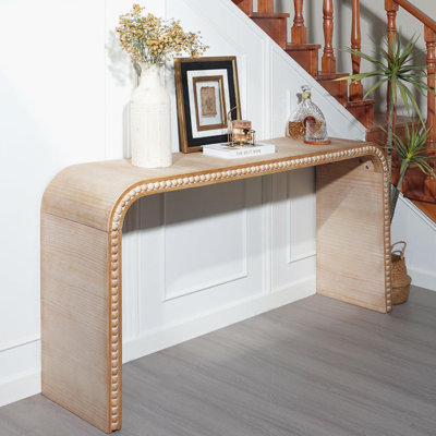 Console en bois naturel, table d'entrée de 59 po, table de style cascade courbée, console avec perles en bois, table d'entrée pour vestibule, couloir, salon, vestibule, couloir, bureau