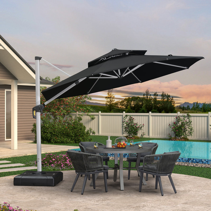 Parasol extérieur Legend avec base, Noir, H 108 po x l 132 po x P 132 po