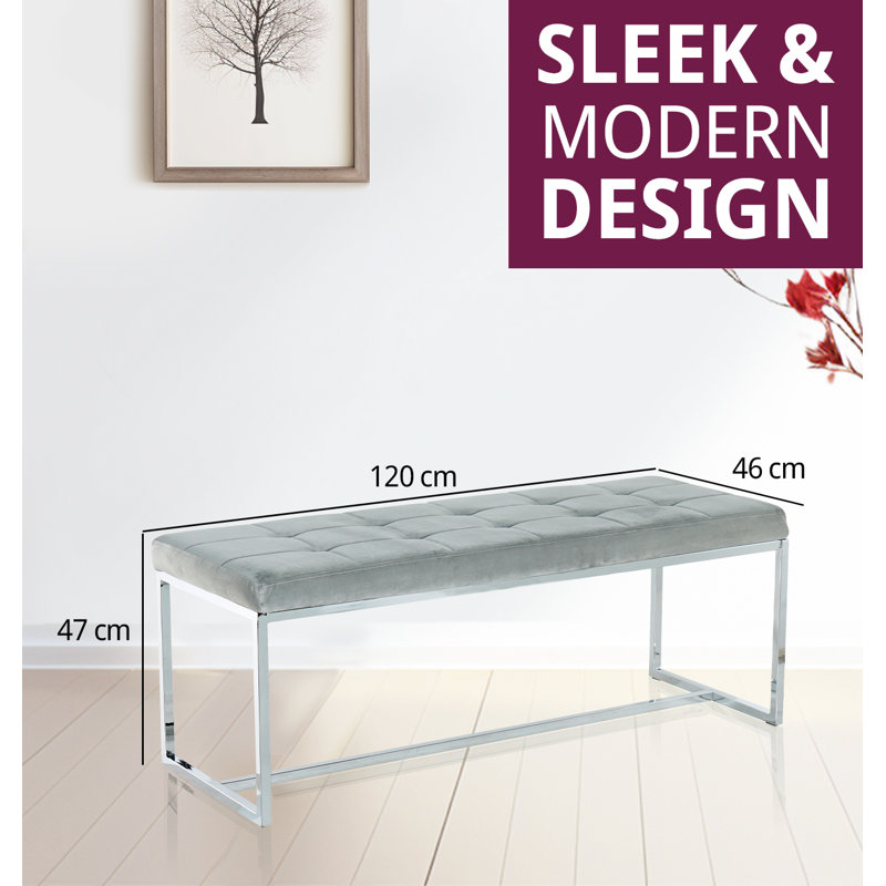 Bundoran Velvet Upholstered Bench, Silver Grey