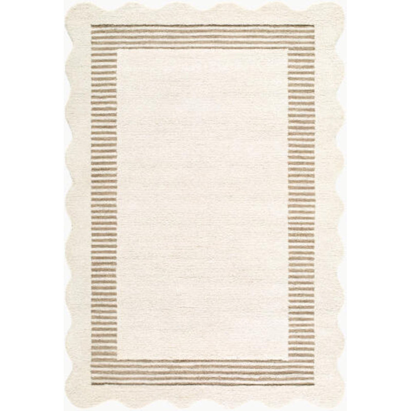 Tapis festonné fait à la main, Rectangulaire 2 pi x 3 pi, Noir/crème