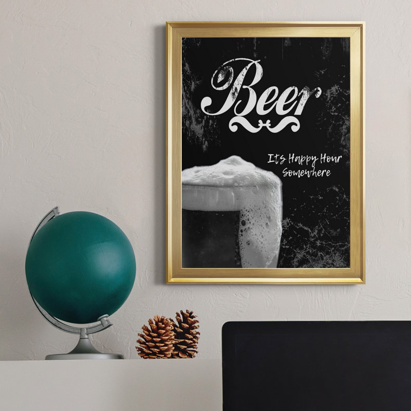 Bière - art textuel sur toile encadré, Or, H 18,5 po x l 24,5 po x P 1,5 po