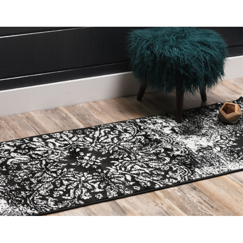 Brandt Floral Area Rug, Runner 2' x 13'1", Black/White
