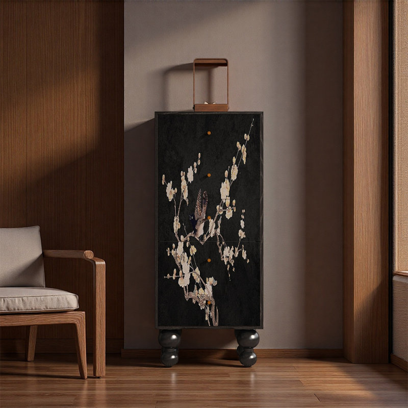 Armoire pratique à cinq tiroirs en bois de frêne, Noir