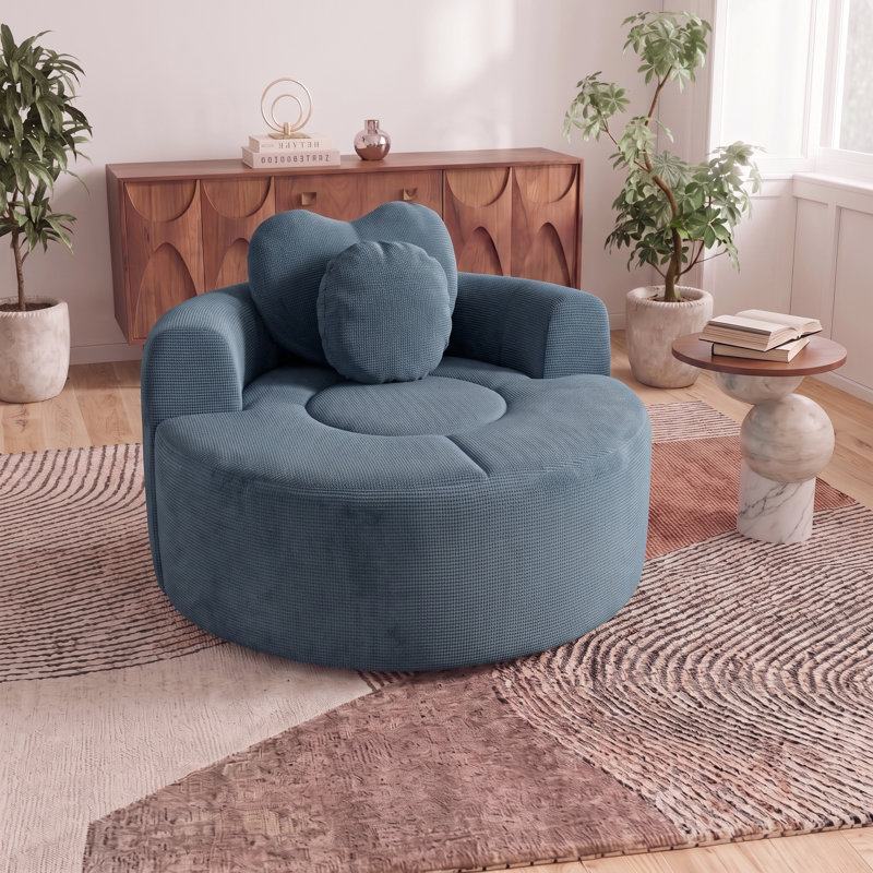 Petit canapé-lit modulaire rond en nuage, sans assemblage requis, avec coussins pour le salon, Blue