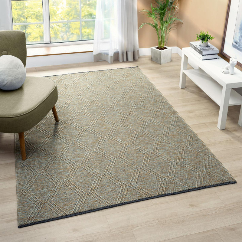 Modern Farmhouse Diamond Pattern Non-Slip Washable Rug, Rectangle 9' x 12'