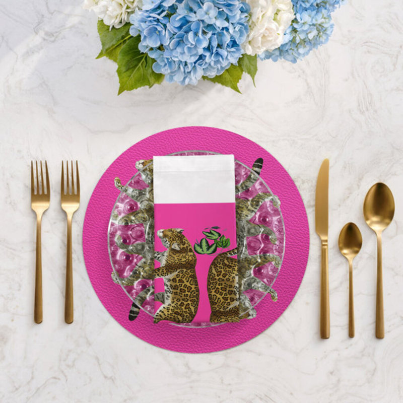 Leopard Seeing Double Cotton Blend Square Napkins, Hot Pink