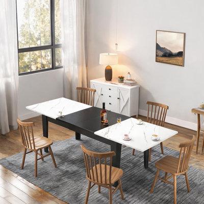 Extendable Dining Table with 14+ Seating, Clean White Rectangle, 106.3 Inch MDF Kitchen Table