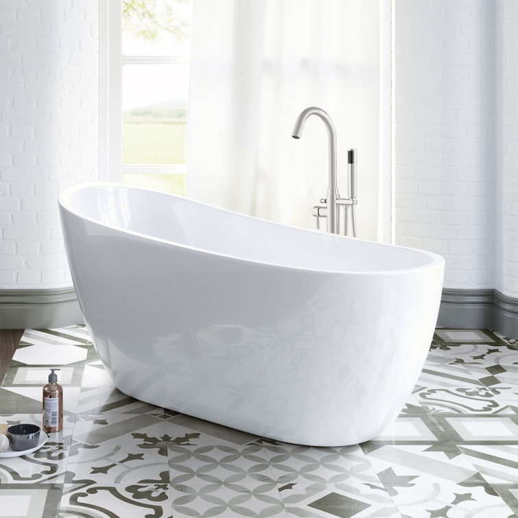 54" x 28" Freestanding Soaking Single Slipper Bathtub with Reversible Drain, Faucet