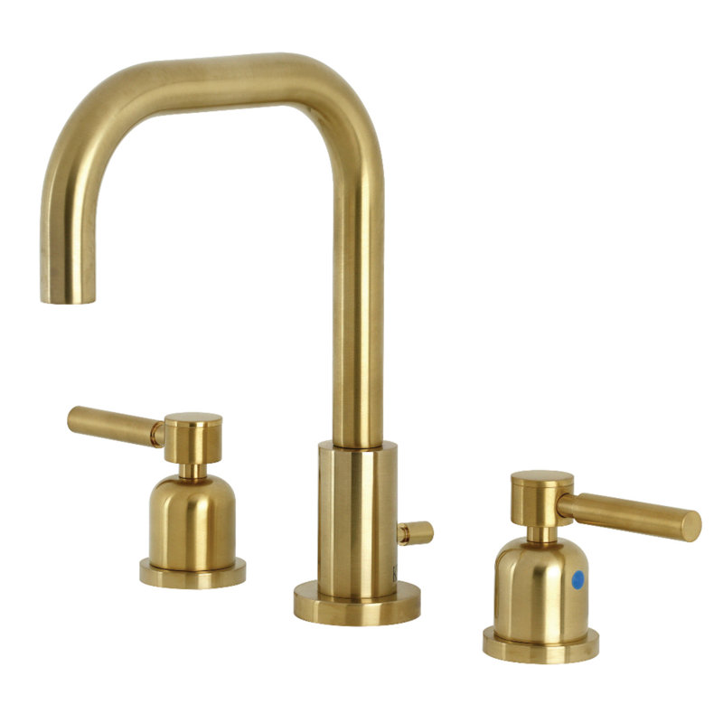 Kingston Brass Concord Two-Handle 3-Hole Deck Mount Widespread Bathroom Faucet with Brass Pop-Up Drain, Brushed Brass