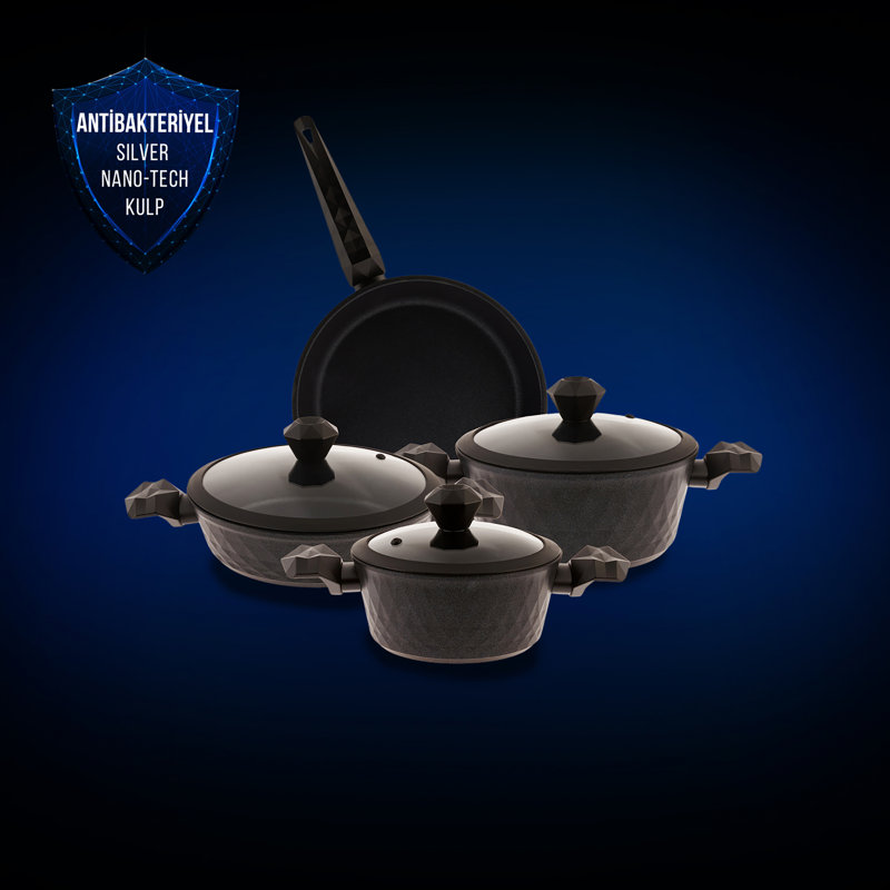 Karaca BioDiamond 7-Piece Non-Stick Antibacterial Handle Cookware Set, Black