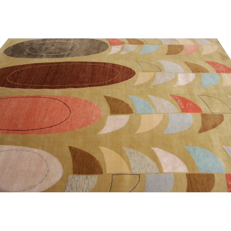 Rug & Kilim’S Mid-Century Modern Rug In Green Multicolor Geometric Pattern, Rectangle 5' x 7'