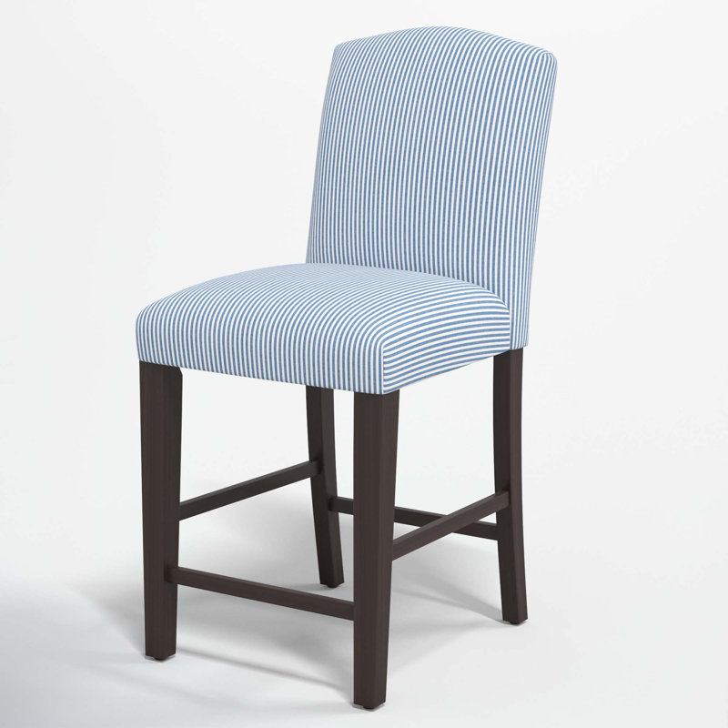 Tabouret de bar et de comptoir April, Tabouret de comptoir (siège d'une hauteur de 26 p, Bleu rayé BCBG, Bois noir