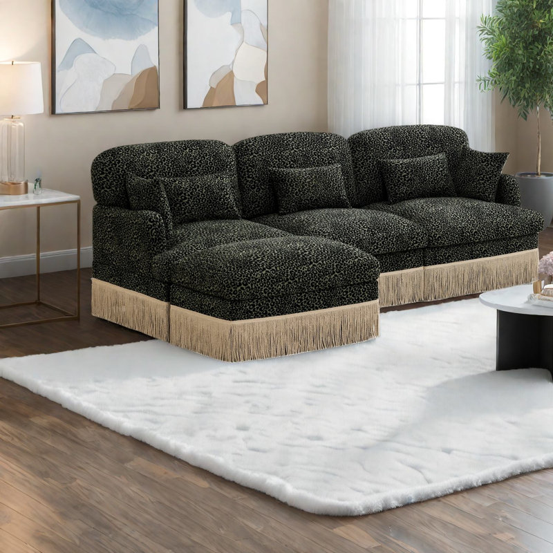 Deep Seat Modular Sofas, Chenille Leopard Modern Living Room Home