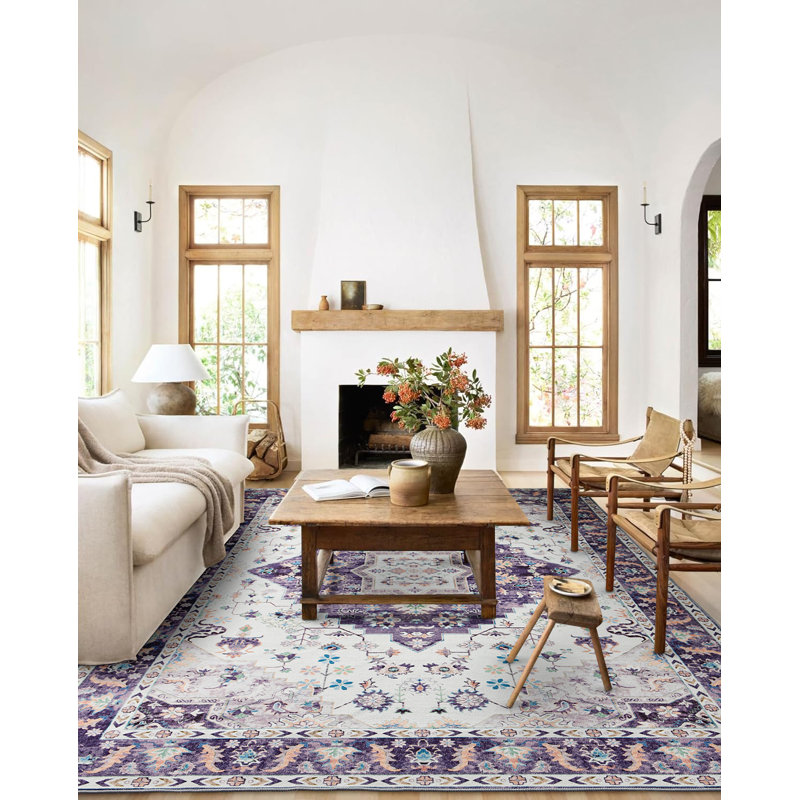 Carnegia Floral Area Rug, Purple, Rectangle 183 x 275 cm