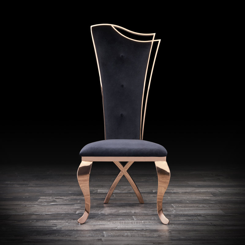 Chaise d'appoint rembourrée en velours Mohandis, Noir, Or