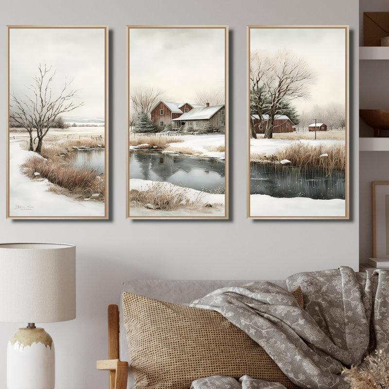 Arkansas Farm In Winter - ensemble d'art mural sur toile maison de campagne / campagne, H 28 po x l 36 po x P 1 po