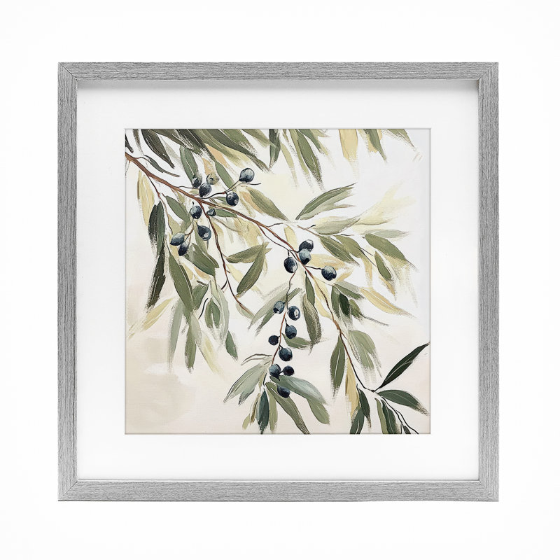 «Olive Petals in Pastel», reproduction encadrée sous verre, conception de Mona Grace, H 16 po x l 16 po, Cadre de ferme gris