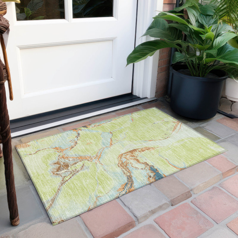 Machine Washable Indoor/Outdoor Chayden ACN1005 Aloe Rug, Rectangle 1'8" x 2'6"