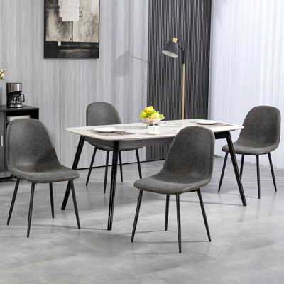 Retro Dining Chairs Set of 4 with PU Leather Upholstery, Steel Frame