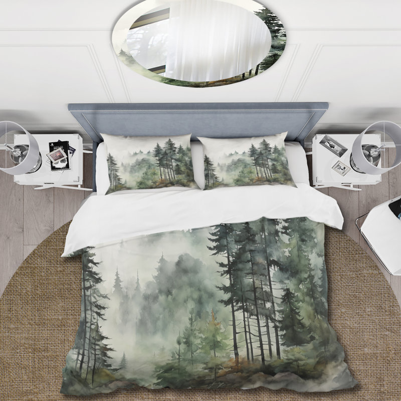 Pine Tree Misty Morning I - Tree Pine Duvet Cover Set - Microfiber Polyester, Twin Duvet Cover + 1 Standard Sham