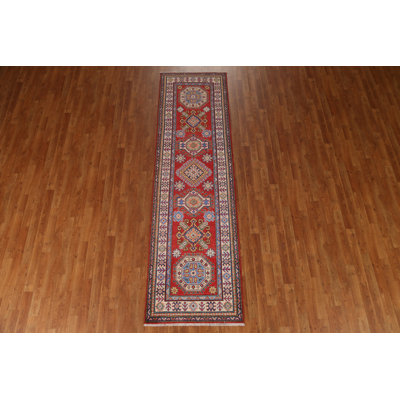 Geometric Kazak Red Runner Rug 3x10