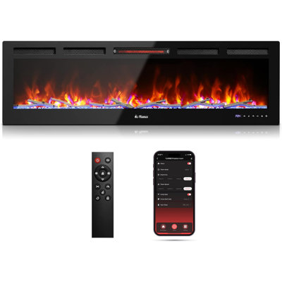 60” Smart WiFi Infrared Electric Fireplace with Sound Crackling and Realistic Flame