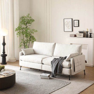 Deep 3 avec coussins décoratifs et accoudoirs pratiques, l 80 po pour le bureau de la chambre à coucher, accoudoirs blancs