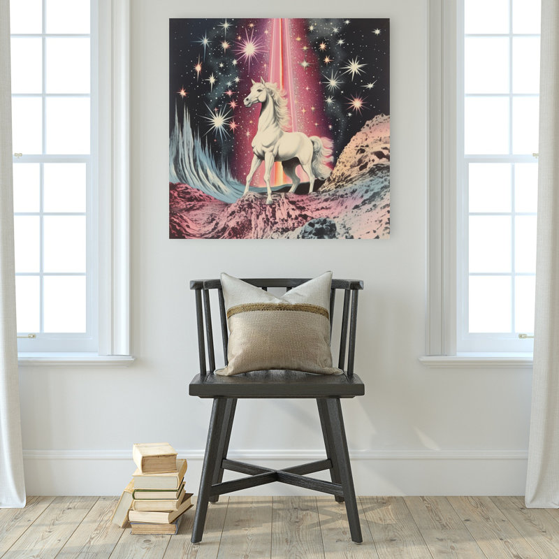 Art mural éthéré, cheval mystique, rétro, surréel, paysage, nature, H 32 po x l 32 po