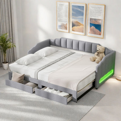Extendable Upholstered Daybed With 2 Storage Drawers And Led Light by Latitude Run