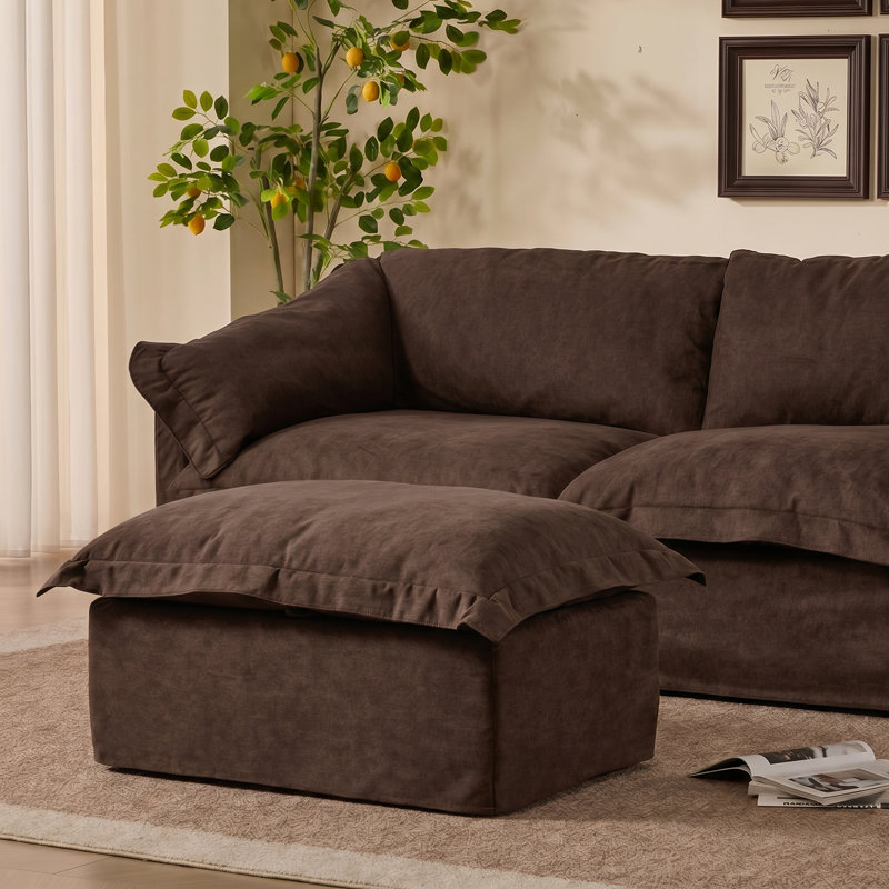 Repose-pieds rembourré rectangulaire avec rangement, Brun