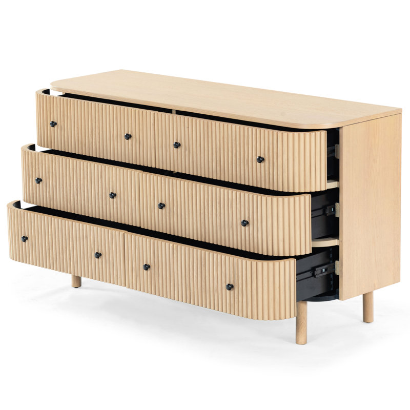 Shelbie 6 Drawer Reeded Dresser, Oak